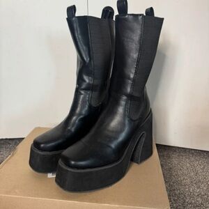 Nasty Gal Black Platform Heeled Boots